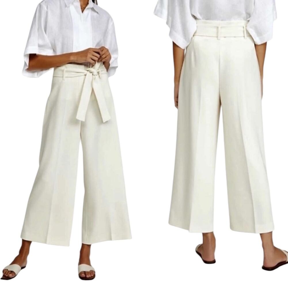 NWT Theory Belt Crop Pant Cream White Admiral Crepe Wide Leg Dress Pants Size 16